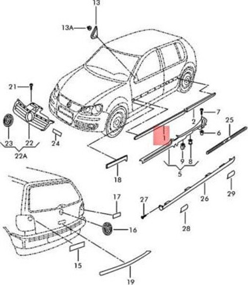 Volkswagen Polo Ön Kapı Bandı Sol 2002-2005 (Oem No: 6Q48535159B9)