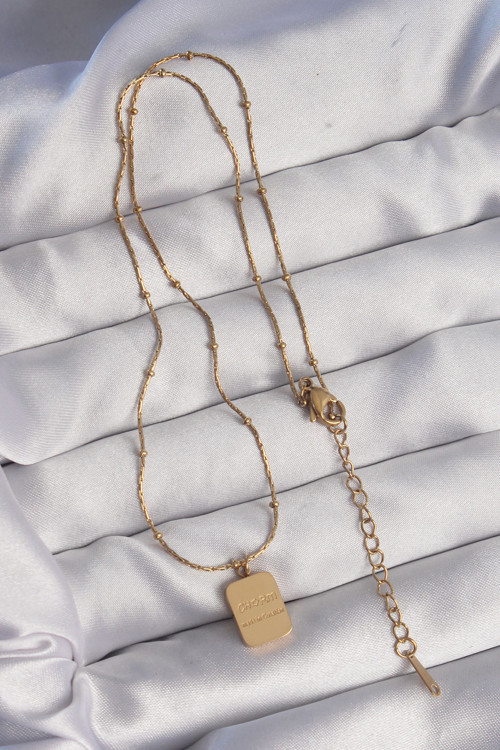 Gold Renk Kare Charm Model Kolye (316L Çelik)