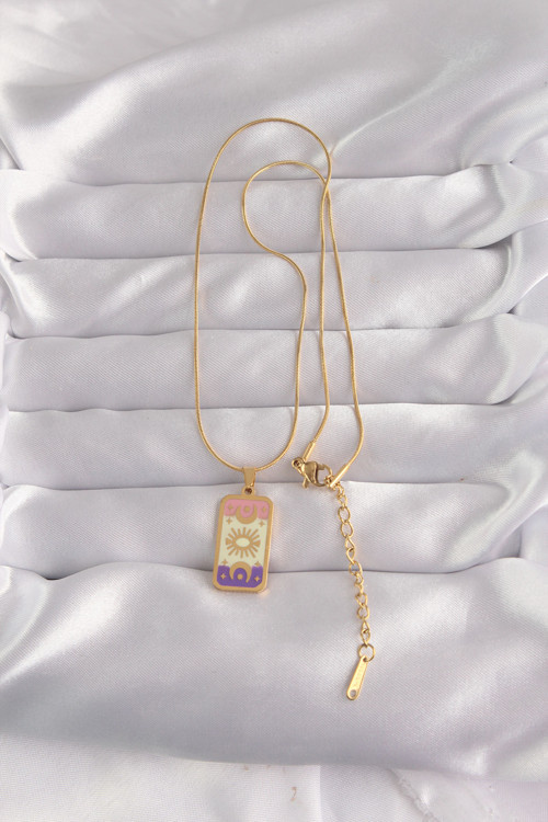 Gold Renk Karışık Mineli Ay Figür Tarot Kolye (316L Çelik)
