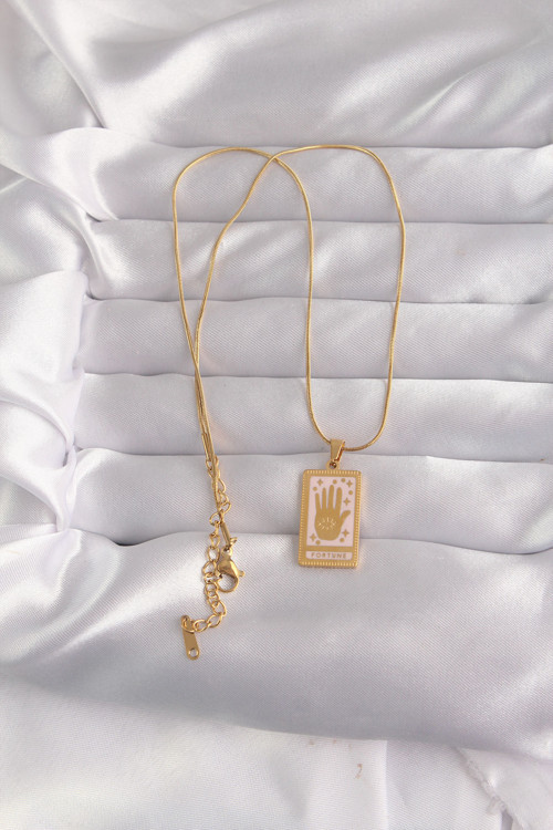 Gold Renk Pembe Mineli El Figür Tarot Kolye (316L Çelik)