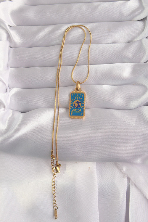 Gold Renk Mavi Mineli El Figür Tarot Kolye (316L Çelik)