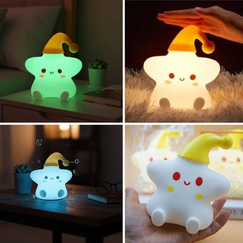 Büro Ev Ofis Dekoru için Şarjlı 5MOD Renkli Led Pofuduk Yıldız Stil Gece Lambası