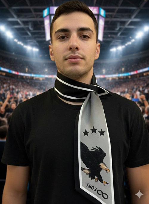 Taraftar Kara Kartal Estascarf Kravat / Fular 85 x 23cm