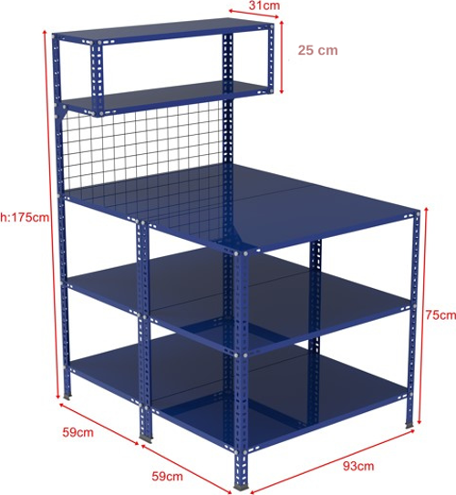 3 Katlı Duble Mavi Paketleme Masası 118x93 cm - 2 Raflı Tel Kafesli , Atölye, Depo, Hobi Çalışma Masası