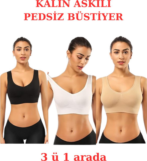 3'Lü Paket Göğüs Toparlayıcı Kalın Askılı Pedsiz Sütyen Korse Spor Sütyen Büstiyer Yarım Atlet