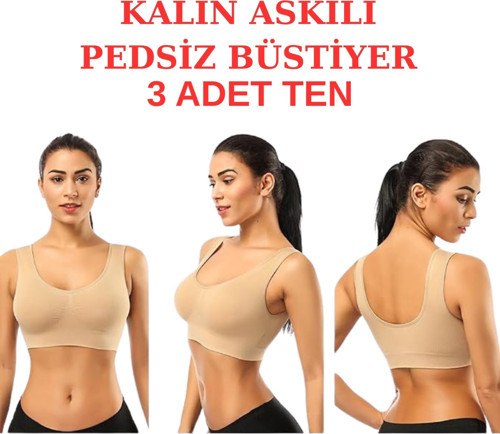 3'Lü Paket Göğüs Toparlayıcı Kalın Askılı Pedsiz Sütyen Korse Spor Sütyen Büstiyer Yarım Atlet