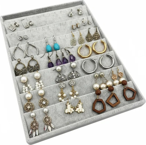 Saray Bosna Model Süet Kumaş Gri Renk 34/24 Cm Dikine Küpe Standı