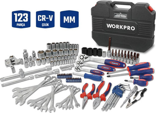 WP202533 1/4'’ 3/8’’ 1/2'’ 123 Parça Cr-V Metrik Ağır Hizmet Lokma ve Kombine Anahtar Takımı