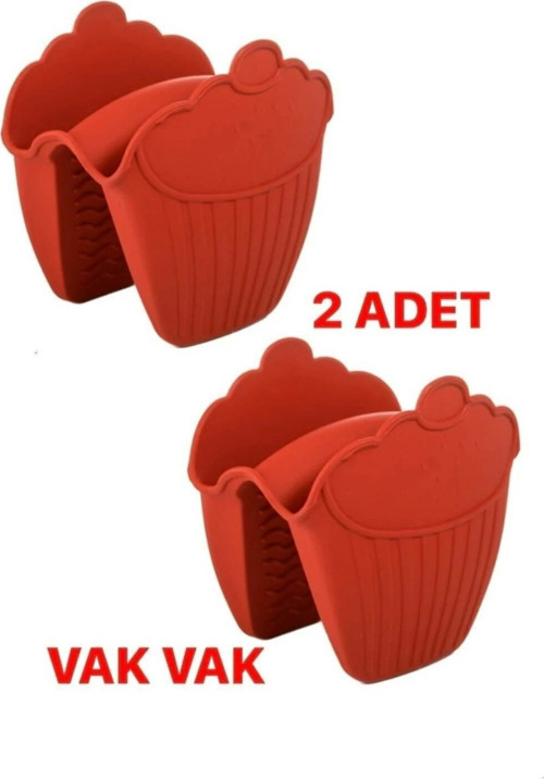 2 Adet Silikon Fırın Eldiveni Isı Yalıtımlı Kaymaz Mikrodalga Tencere Tepsi Tutacağı KIRMIZI