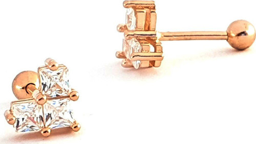 Pırlanta Parlaklığında Zirkon Taşlı 925ayar Gümüş Rose Kalp Figürlü Tragus Piercing