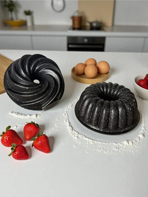 2’li RD -Rüzgar Granit Döküm Kek & Dilimli Döküm Kek - Siyah 26cm