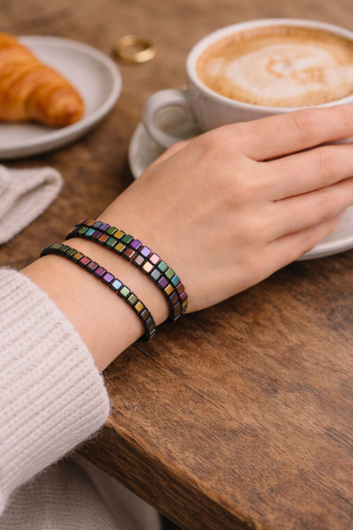 2’li Hematit Bileklik Seti – El İşçiliği, Doğal Taş, Ayarlanabilir Özel Tasarım