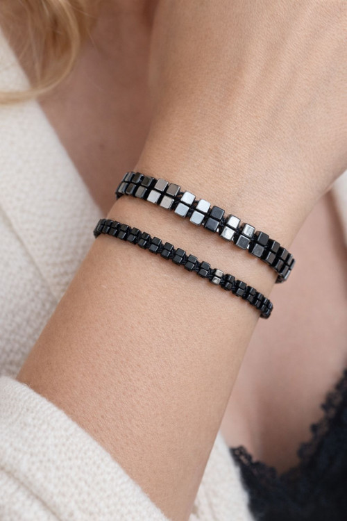 2’li Hematit Bileklik Seti – El İşçiliği, Doğal Taş, Ayarlanabilir Özel Tasarım