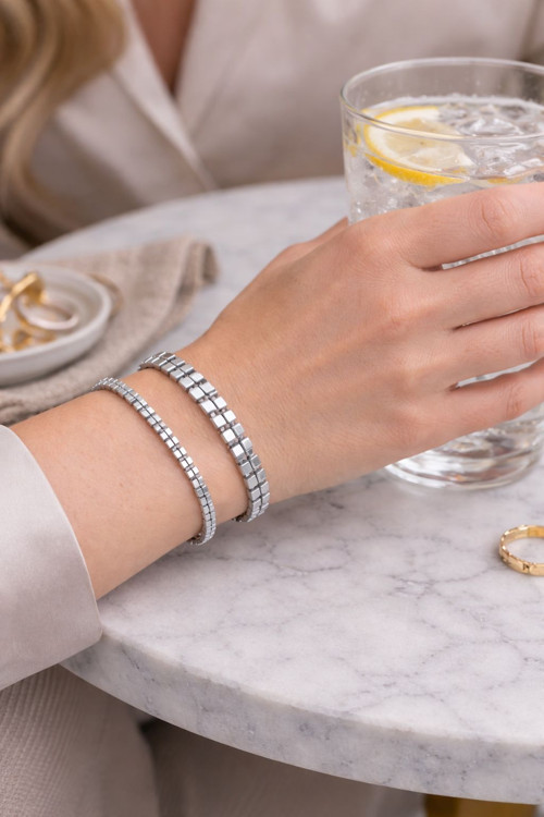 2’li Hematit Bileklik Seti – El İşçiliği, Doğal Taş, Ayarlanabilir Özel Tasarım