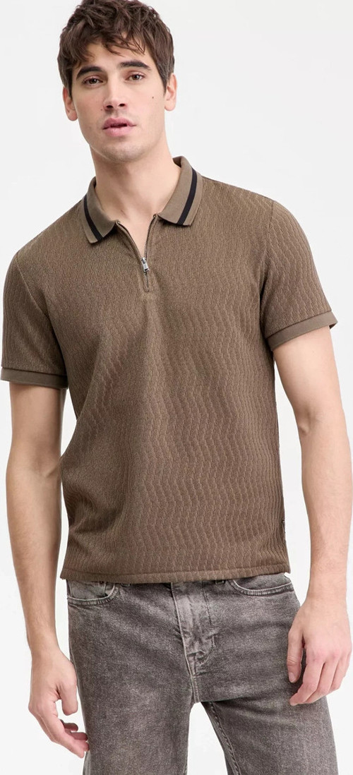 Kısa Kollu Morales Örgü Fermuarlı Polo Yakalı Erkek Haki Polo T-shirt M6RP38KB322-G8L1