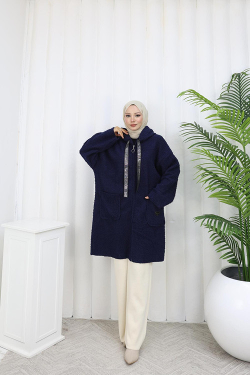 Kadın Buklet Kap - Oversize Uzun Pamuklu Kaban