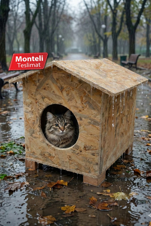 Kedi Yuvası Yağmura Ve Soğuğa Dayanıklı Osb Kedi Evi (DENİZ TUTKALLI) Monteli Teslimat Cat30