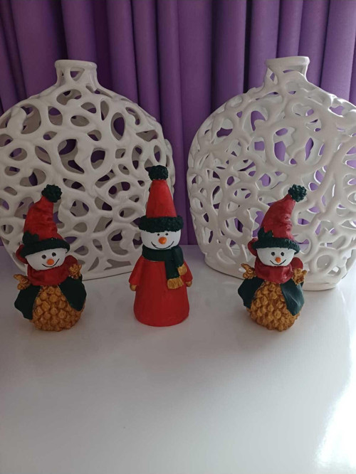 3'lü Kış/Yılbaşı Konseptli Şapkalı Kardan Adam Figürleri