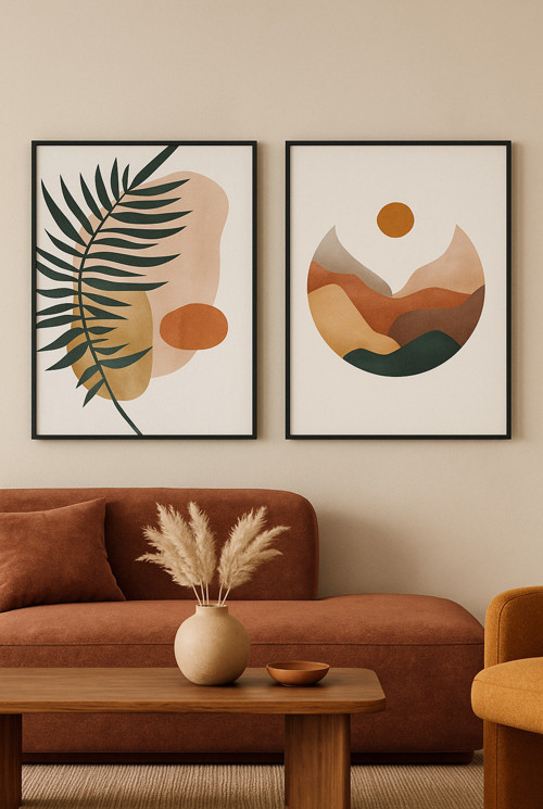 Abstract Sanat - Gerçek Cama Baskı Gold Alüminyum Metal Çerçeveli 2'li Modern Tablo