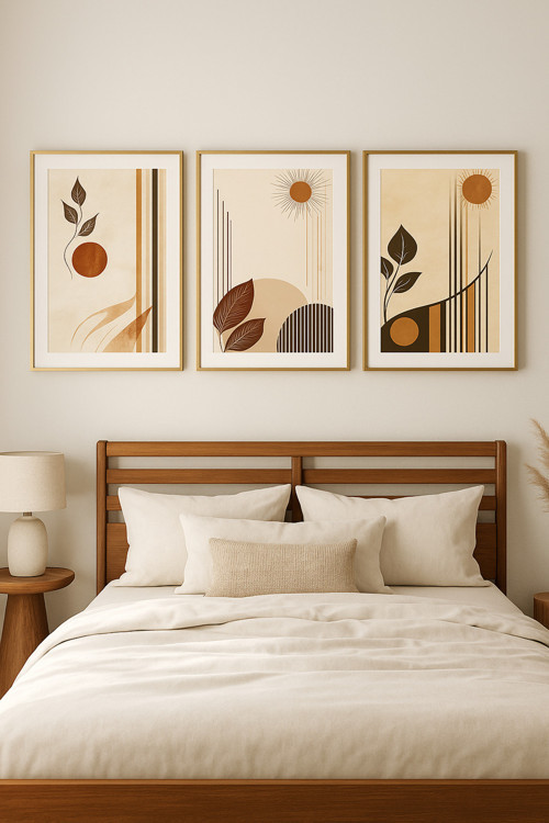 Soliva Paspartulu – Gerçek Cama Baskı Gold Alüminyum Metal Çerçeveli 3'lü Modern Tablo