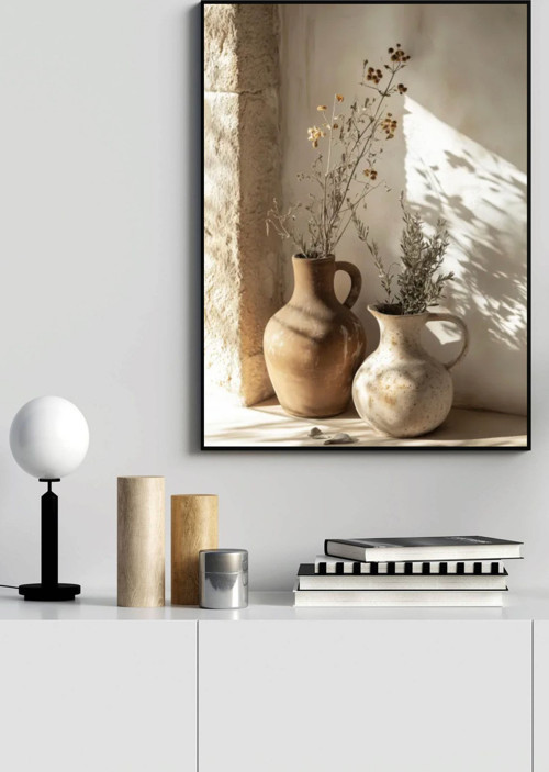 Silerante - Gerçek Cama Baskı Siyah Alüminyum Metal Çerçeveli Tekli Modern Tablo