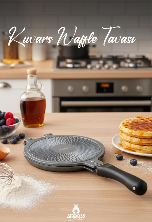 Kuvars Ocak Üstü Döküm Waffle Tavası 20 cm