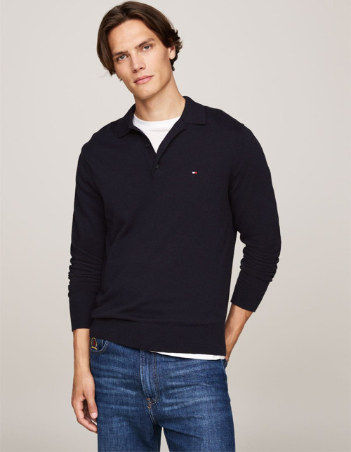 PIMA ORG CTN CASHMERE LS POLO Erkek Mavi Kazak - MW0MW36519