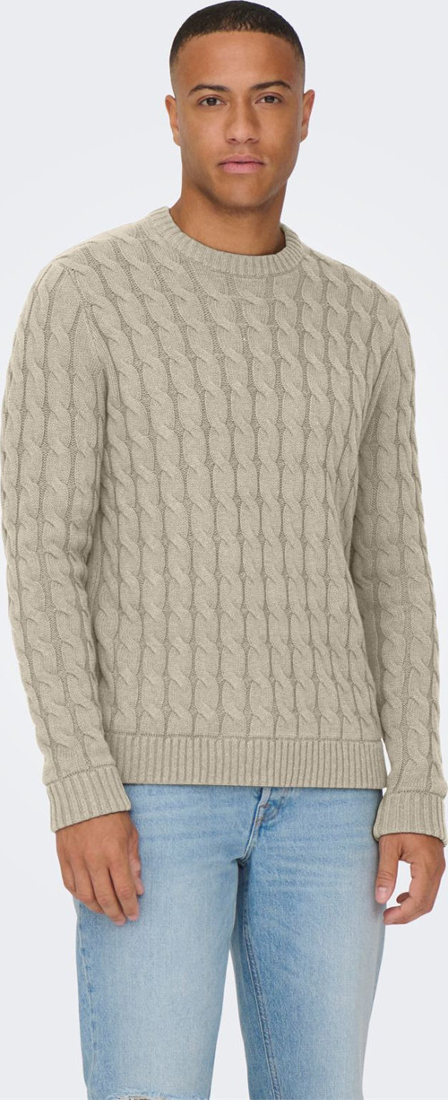 ONSKICKER LIFE REG 3 CABLE CREW KNIT Erkek Gri Kazak - 22026504