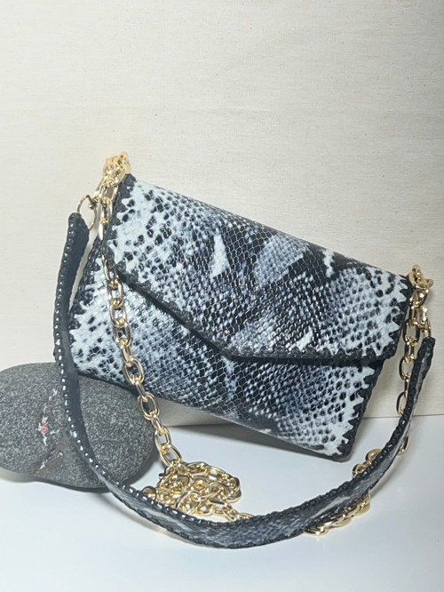 Damla Antracite Kadın Hakiki Gerçek Deri yılan desenli Clutch Omuz Çapraz askılı Çanta