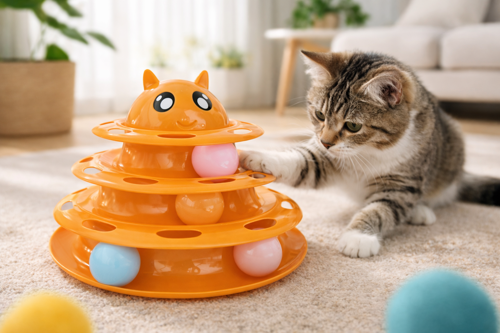 Kedi Başlıklı 3 Katlı Top Parkuru İnteraktif