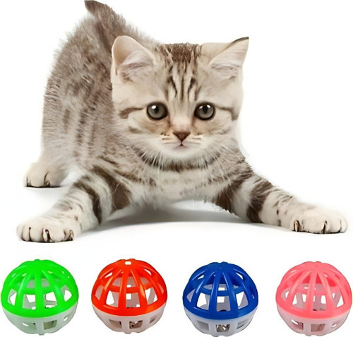 4'lü Çıngıraklı Kedi Oyun Topu Yıldız Desenli