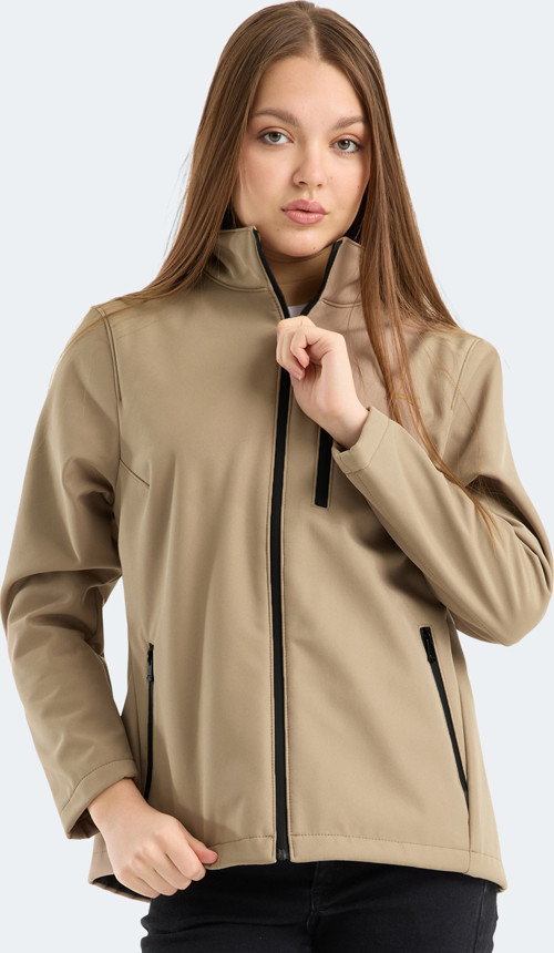 HIP STYLE Kadın Dik Yaka Fermuarlı Bej Mont & Kaban