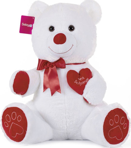 1045B Selay, Tıkıl Ayı 65 cm Beyaz