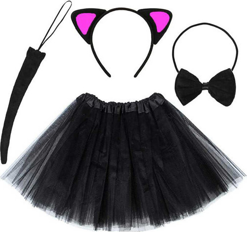 Kedi Kulak Taç Etek Kuyruk ve Papyon 4 lü Set Çocuk Pembe