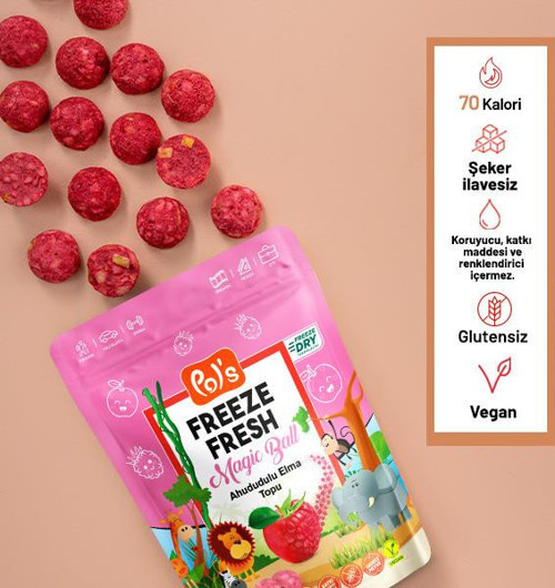 Pol's Freeze Fresh Dondurularak Kurutulmuş Magic Ball Ahududulu Elma Topu 20 gr