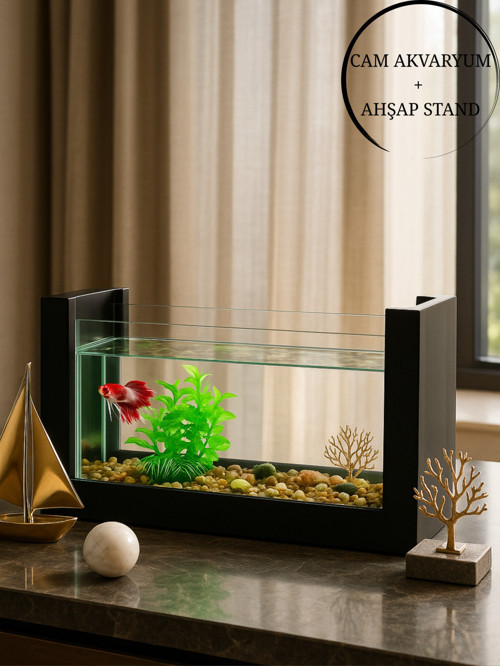 Beta Akvaryum Ahşap Hediyelik Balık Akvaryumu Doğal Ahşap Şık Ve Dayanıklı Modern Tasarım Hediyelik