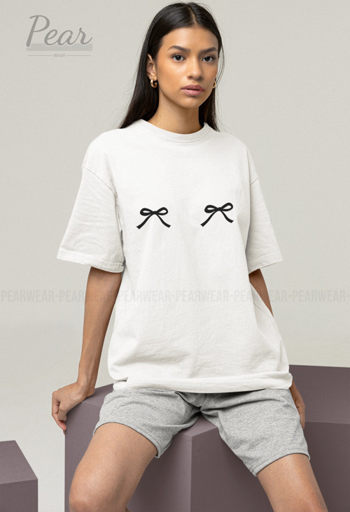 Fiyonk Baskılı Unisex Kurdele Tişört Oversize T-shirt