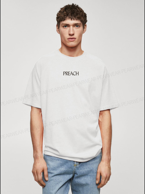 Preach Baskılı Pamuklu Bisiklet Yaka Oversize Erkek T-shirt