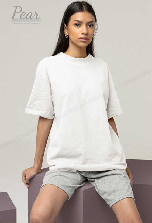 Kadın Pamuk Oversize Tişört Bisiklet Yaka T-shirt