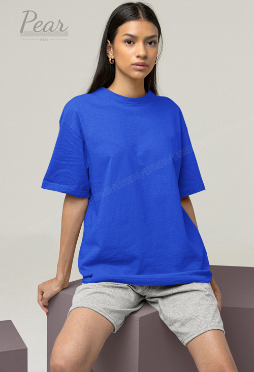 Kadın Pamuk Oversize Tişört Bisiklet Yaka T-shirt