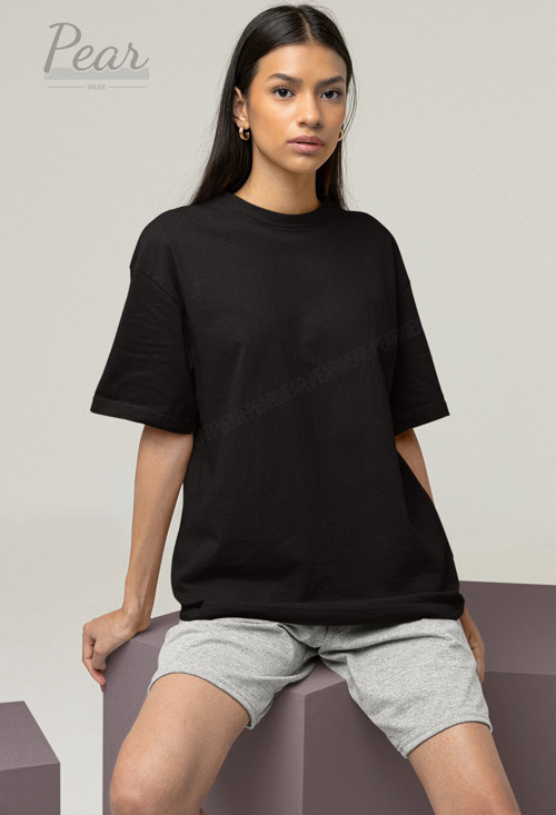 Kadın Pamuk Oversize Tişört Bisiklet Yaka T-shirt