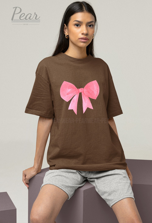 Fiyonk Baskılı Unisex Kurdele Tişört Oversize T-shirt