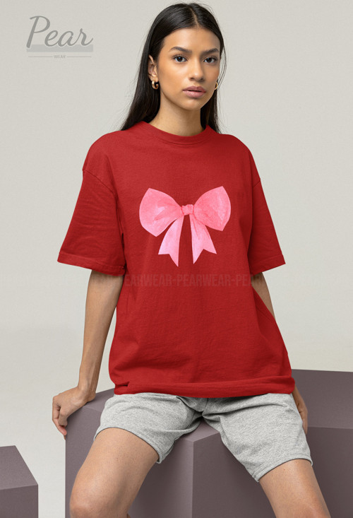 Fiyonk Baskılı Unisex Kurdele Tişört Oversize T-shirt