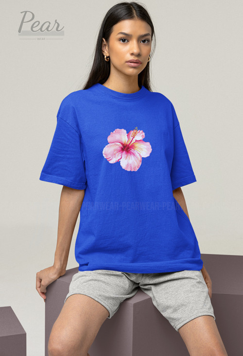 Hibiscus Çiçek Baskılı Unisex Tişört Oversize T-shirt