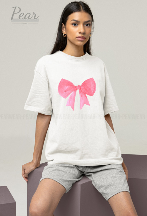 Fiyonk Baskılı Unisex Kurdele Tişört Oversize T-shirt