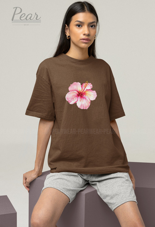 Hibiscus Çiçek Baskılı Unisex Tişört Oversize T-shirt