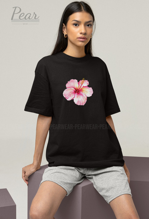 Hibiscus Çiçek Baskılı Unisex Tişört Oversize T-shirt