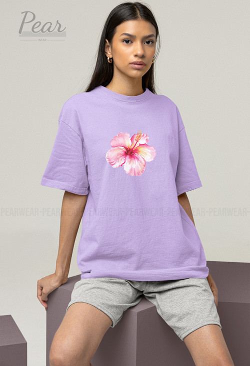 Hibiscus Çiçek Baskılı Unisex Tişört Oversize T-shirt