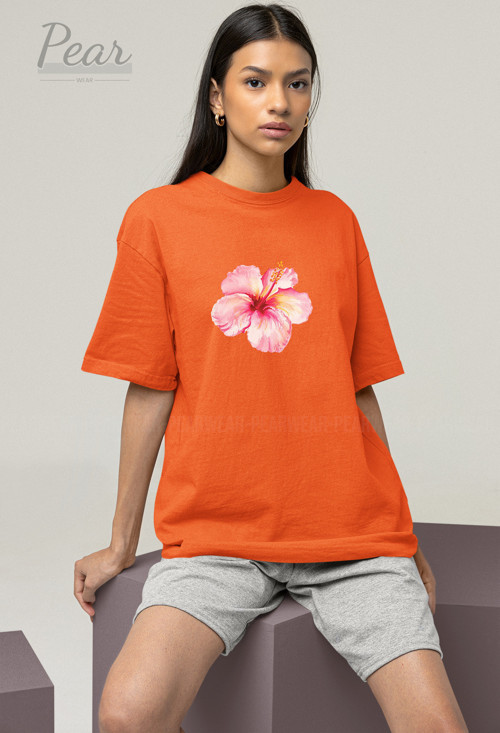 Hibiscus Çiçek Baskılı Unisex Tişört Oversize T-shirt