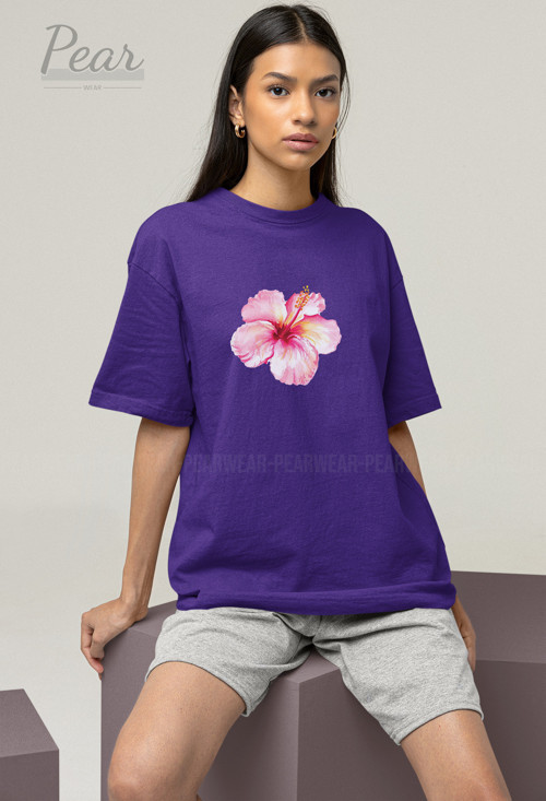 Hibiscus Çiçek Baskılı Unisex Tişört Oversize T-shirt